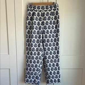 J. Crew Brouquet Block Print White and Blue Patterned Pants | 4P